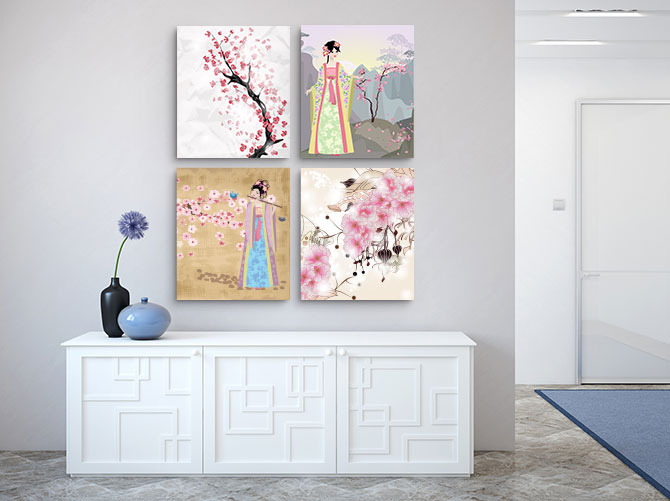 Japanese Interior Design - Geisha and Cherry Blossom Prints