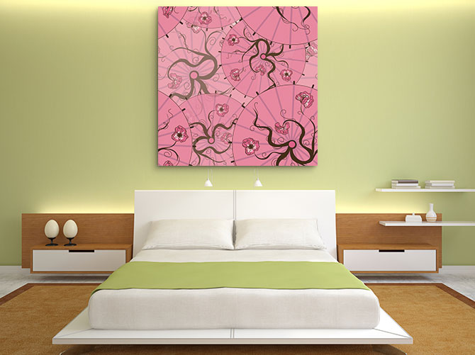 Japanese Interior Design - Pink Fan Wall Art Print