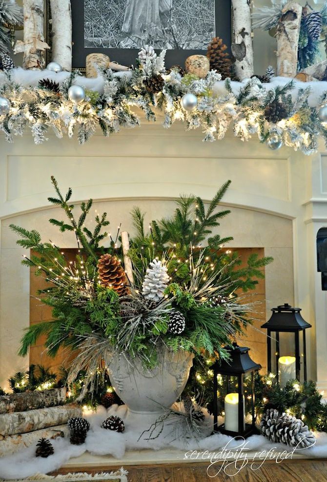 Christmas Decoration Ideas - Mantlepiece pinecones