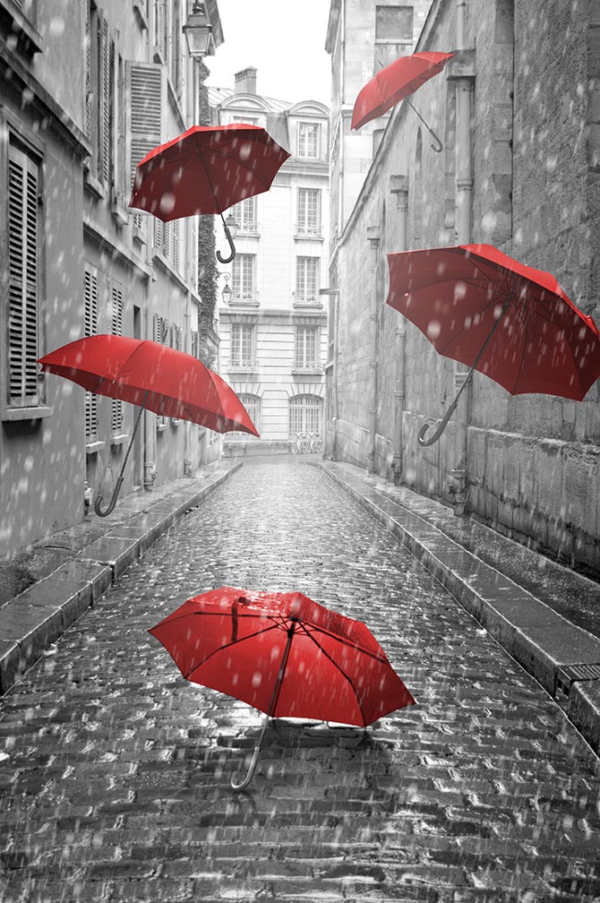 Black And White Photos red Umbrellas