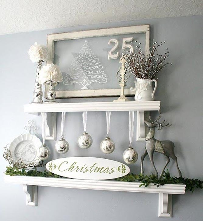 Homemade Christmas Decorations - Silver Green And White Display